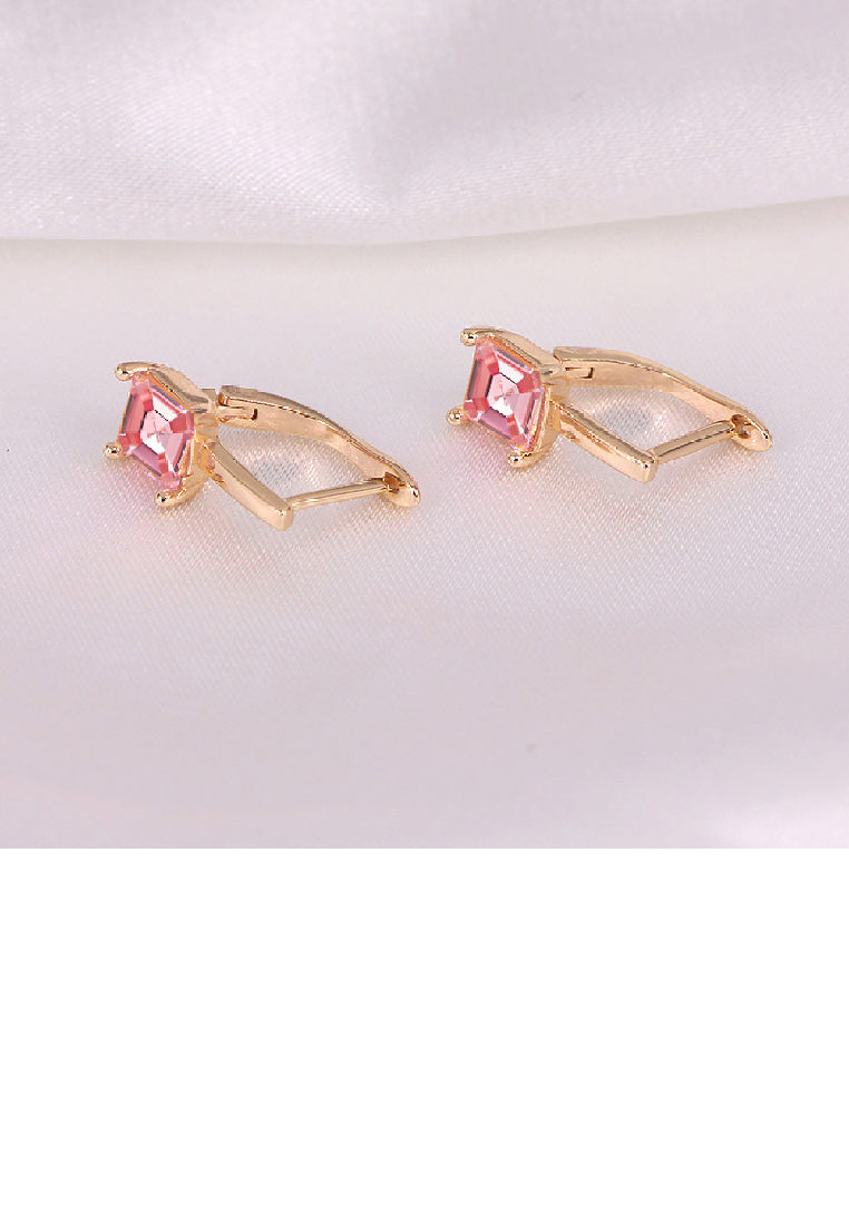 925 Sterling Silver Plated Gold Simple Fashion Geometric Square Pink Cubic Zirconia Stud Earrings - Luxurious Look - Vibrant Color