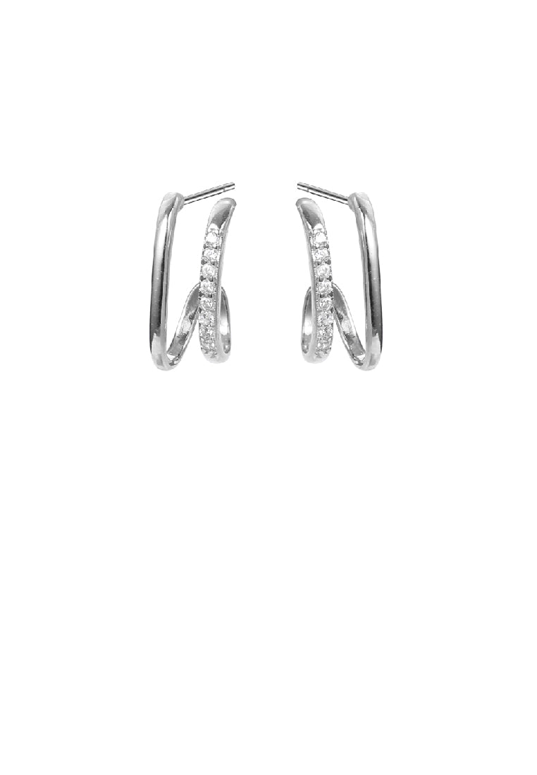 925 Sterling Silver Simple Temperament Line Double Layer C Geometric Stud Earrings with Cubic Zirconia - Luxurious Look