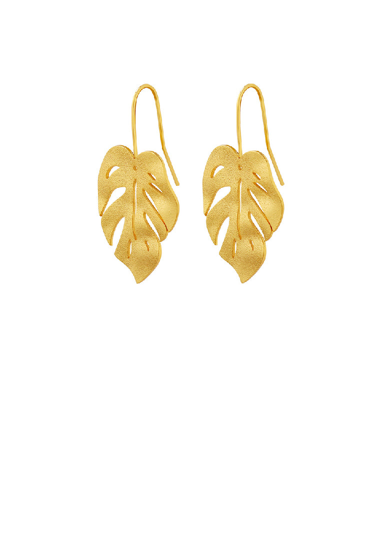 Fashion Simple Plated Gold Frosted Leaf Earrings