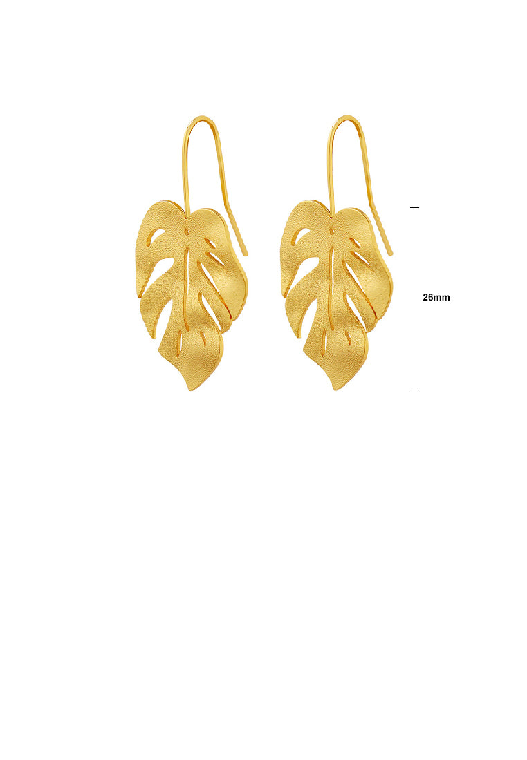 Fashion Simple Plated Gold Frosted Leaf Earrings