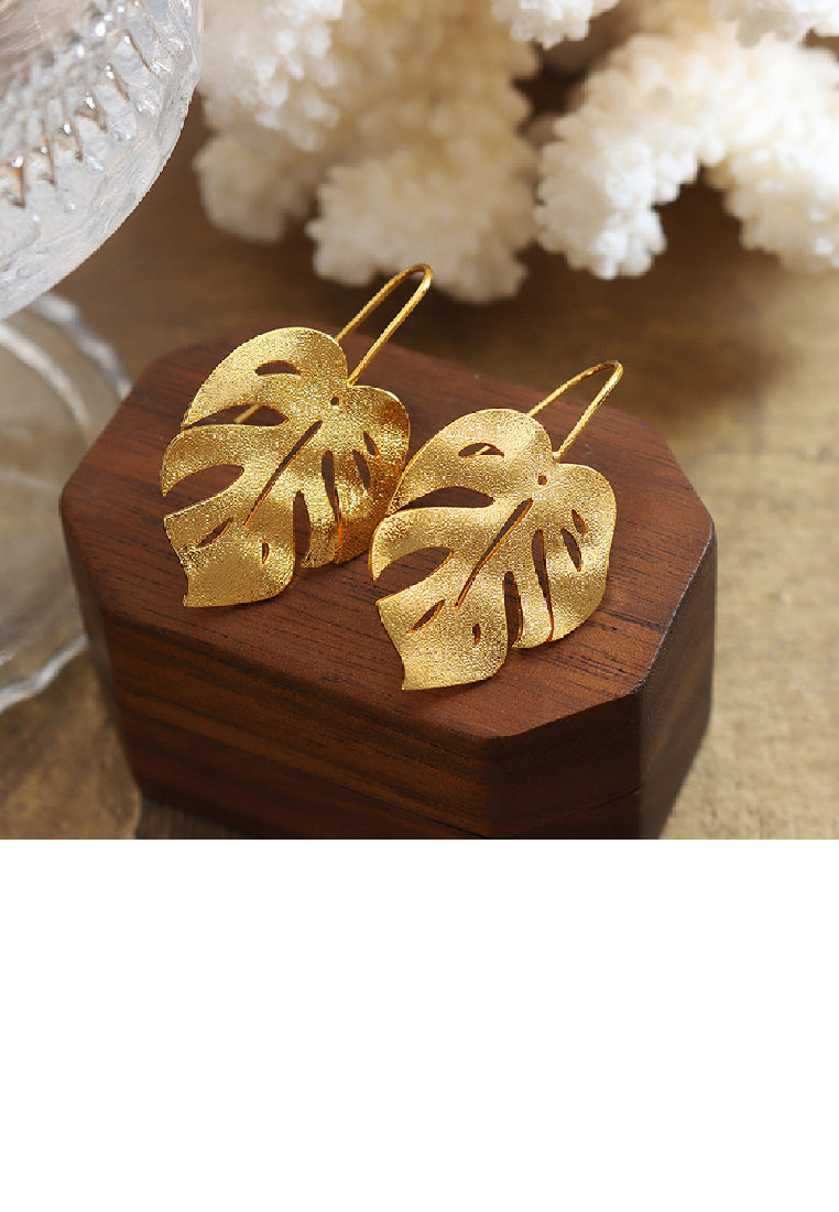 Fashion Simple Plated Gold Frosted Leaf Earrings
