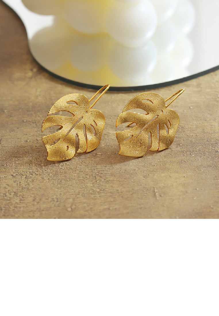 Fashion Simple Plated Gold Frosted Leaf Earrings
