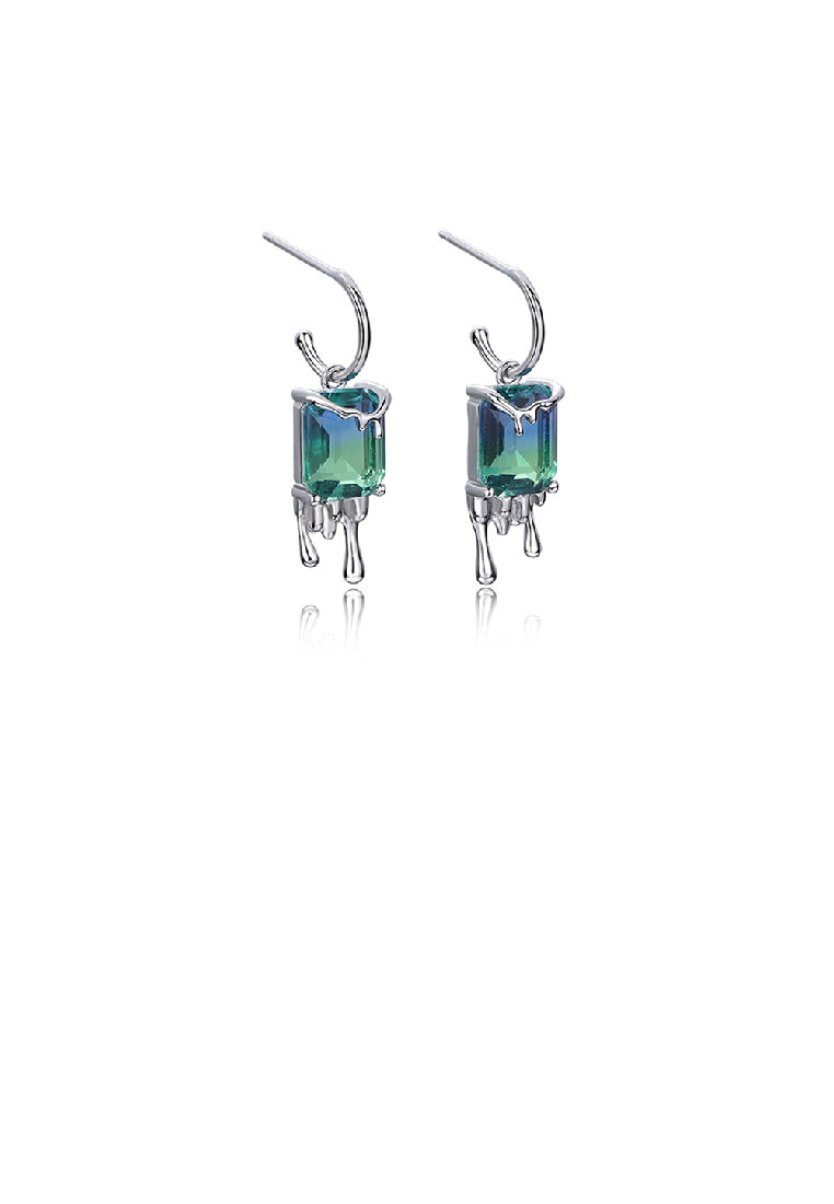 925 Sterling Silver Fashion Elegant Lava Geometry Square Earrings with Cubic Zirconia - Luxurious Look