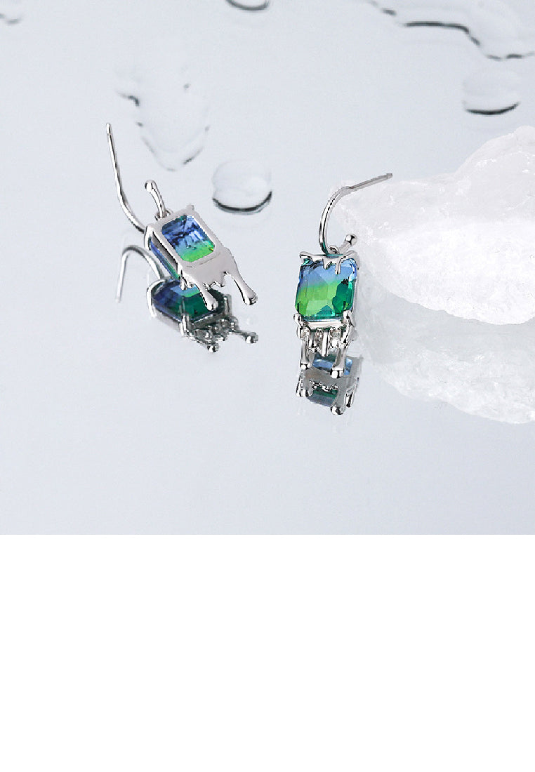 925 Sterling Silver Fashion Elegant Lava Geometry Square Earrings with Cubic Zirconia - Luxurious Look