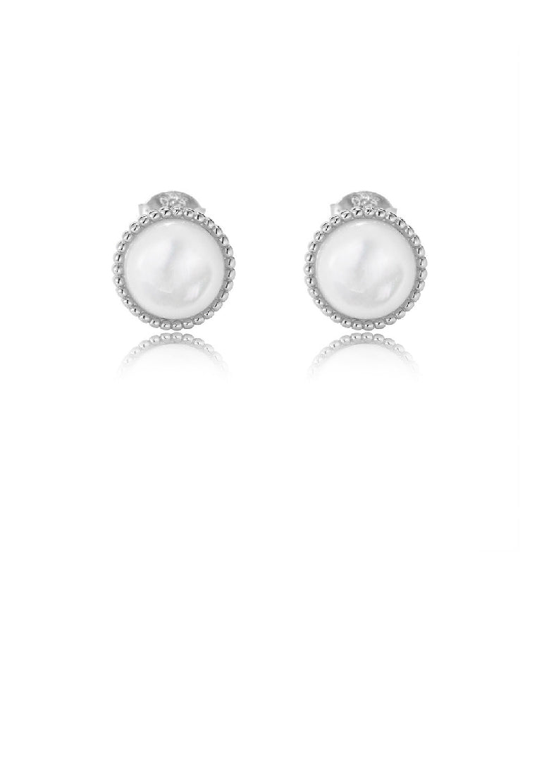 925 Sterling Silver Simple Elegant Geometric Round Imitation Pearl Stud Earrings - Luxurious Look