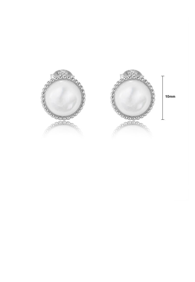 925 Sterling Silver Simple Elegant Geometric Round Imitation Pearl Stud Earrings - Luxurious Look