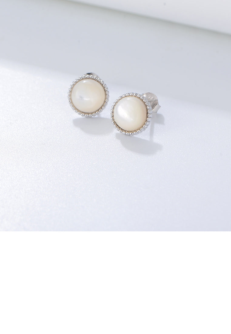 925 Sterling Silver Simple Elegant Geometric Round Imitation Pearl Stud Earrings - Luxurious Look