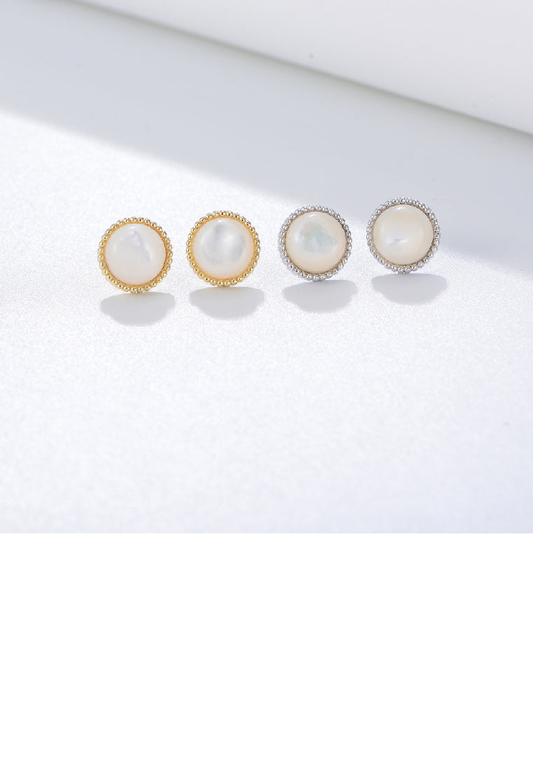 925 Sterling Silver Simple Elegant Geometric Round Imitation Pearl Stud Earrings - Luxurious Look