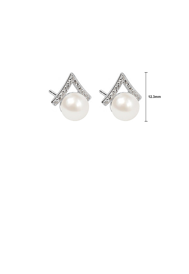 925 Sterling Silver Simple Temperament Triangle White Freshwater Pearl Stud Earrings with Cubic Zirconia - Luxurious Look