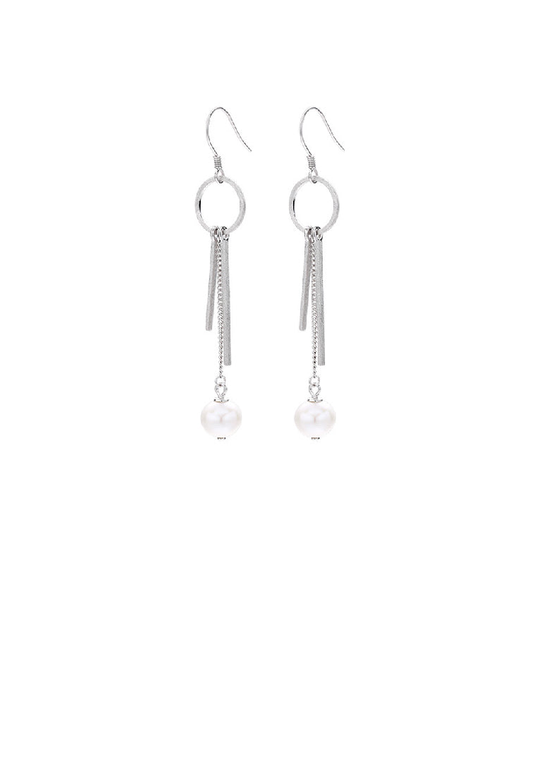 925 Sterling Silver Fashion Simple Freshwater Pearl Geometric Tassel Earrings - Luxurious Look