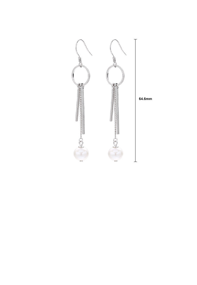 925 Sterling Silver Fashion Simple Freshwater Pearl Geometric Tassel Earrings - Luxurious Look