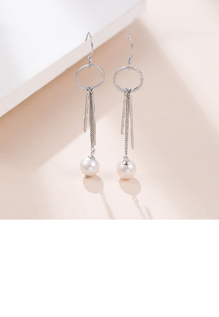 925 Sterling Silver Fashion Simple Freshwater Pearl Geometric Tassel Earrings - Luxurious Look