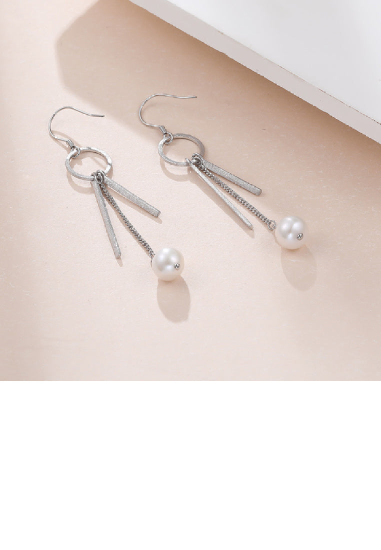 925 Sterling Silver Fashion Simple Freshwater Pearl Geometric Tassel Earrings - Luxurious Look