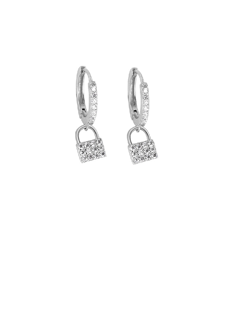925 Sterling Silver Fashion Simple Lock Earrings with Cubic Zirconia - Luxurious Look