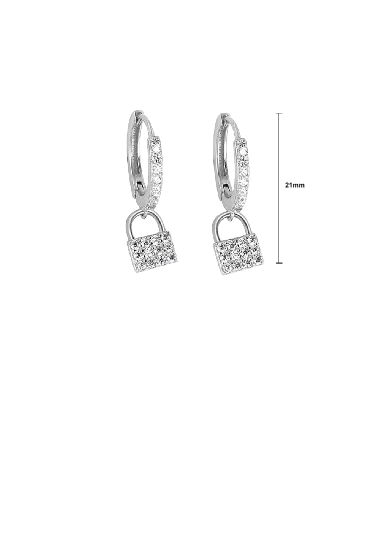 925 Sterling Silver Fashion Simple Lock Earrings with Cubic Zirconia - Luxurious Look