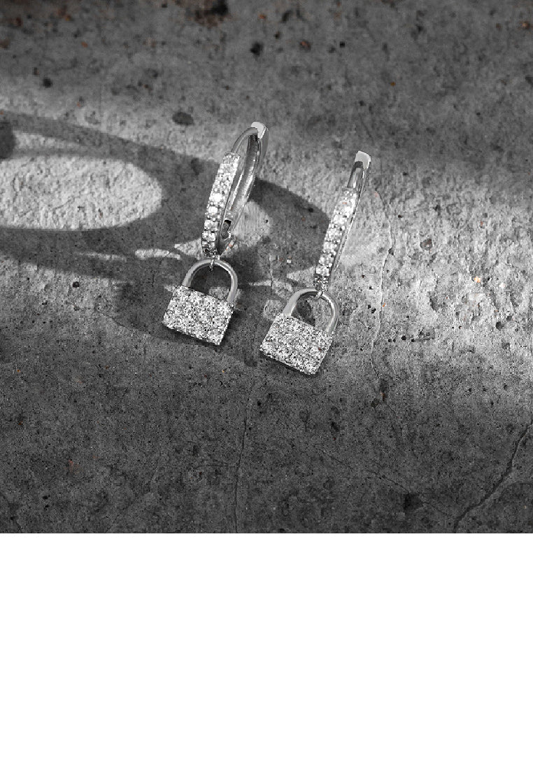 925 Sterling Silver Fashion Simple Lock Earrings with Cubic Zirconia - Luxurious Look