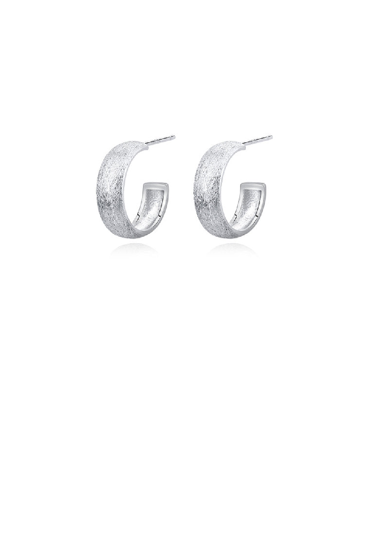 925 Sterling Silver Simple Temperament Brushed C-Shape Geometric Stud Earrings