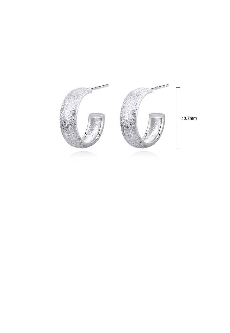 925 Sterling Silver Simple Temperament Brushed C-Shape Geometric Stud Earrings