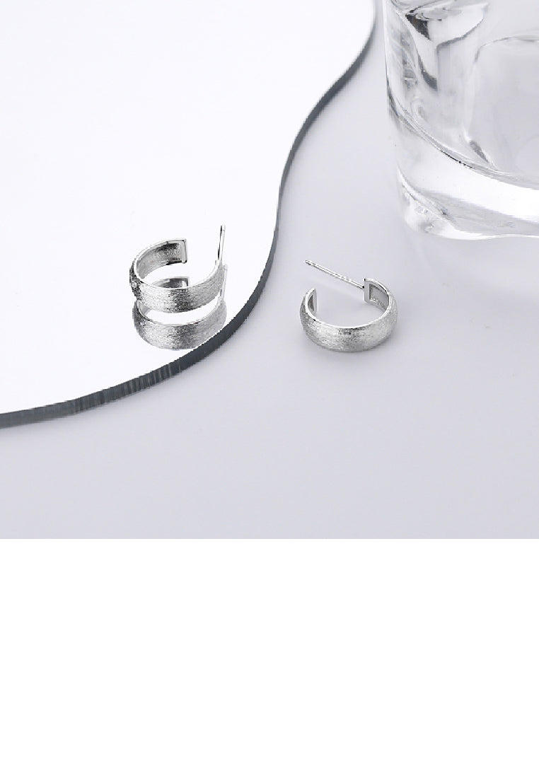925 Sterling Silver Simple Temperament Brushed C-Shape Geometric Stud Earrings