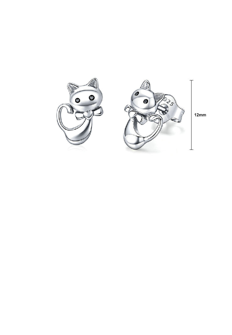 925 Sterling Silver Cute Sweet Cat Stud Earrings with Cubic Zirconia - Luxurious Look