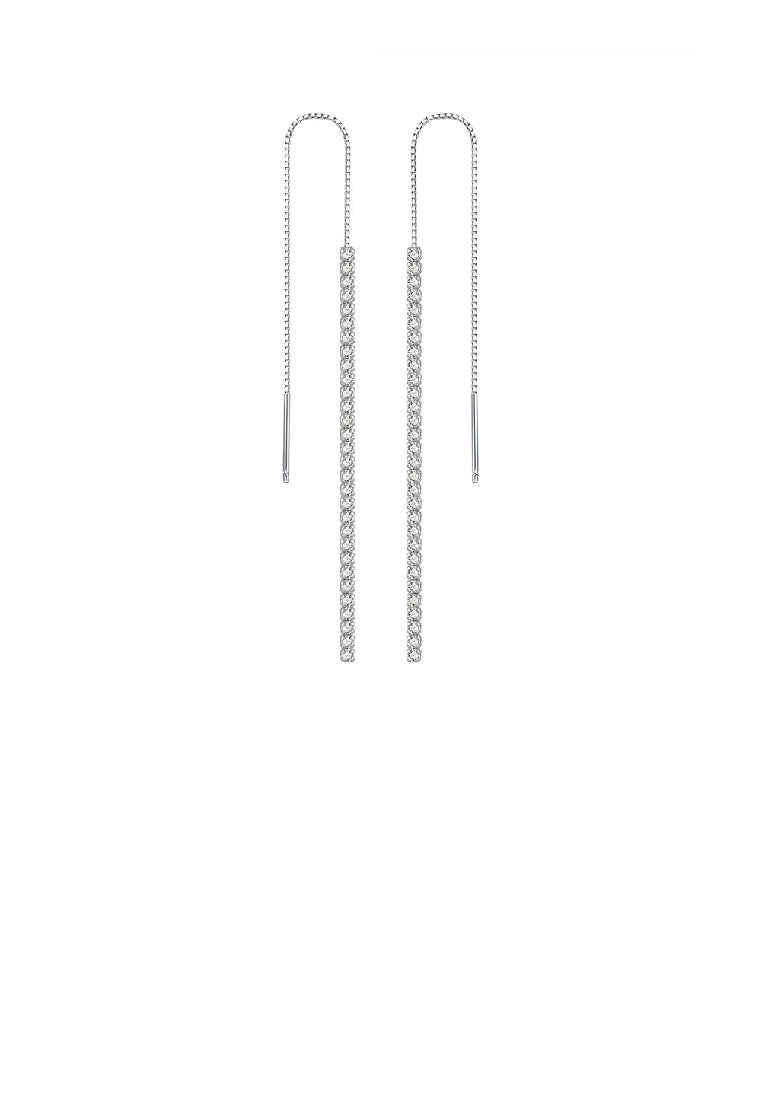 925 Sterling Silver Simple Fashion Geometric Tassel Earrings with Cubic Zirconia - Luxurious Look
