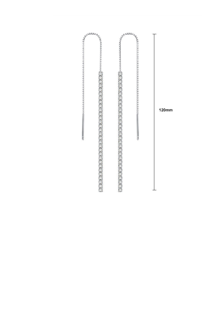 925 Sterling Silver Simple Fashion Geometric Tassel Earrings with Cubic Zirconia - Luxurious Look