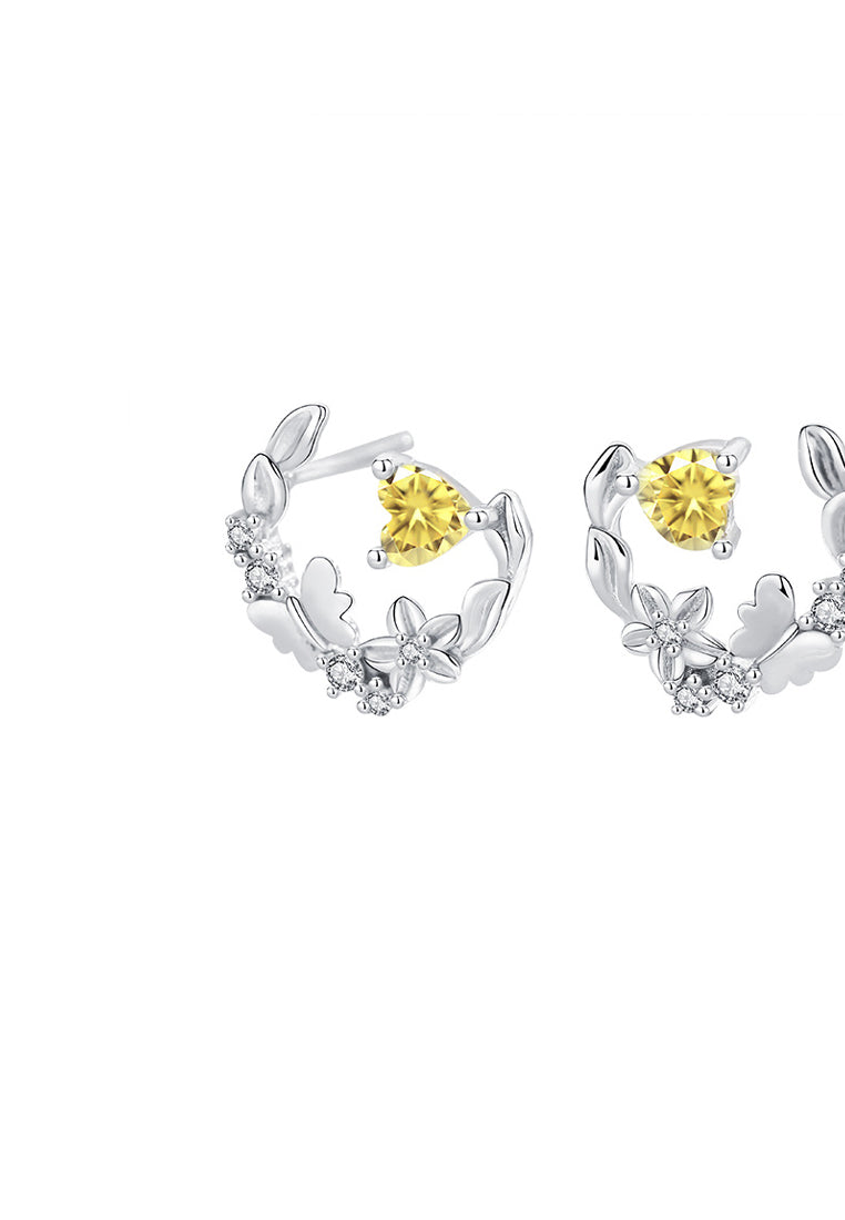 925 Sterling Silver Fashion and Elegant Butterfly Flower Stud Earrings with Cubic Zirconia - Luxurious Look
