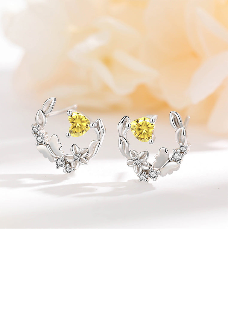 925 Sterling Silver Fashion and Elegant Butterfly Flower Stud Earrings with Cubic Zirconia - Luxurious Look