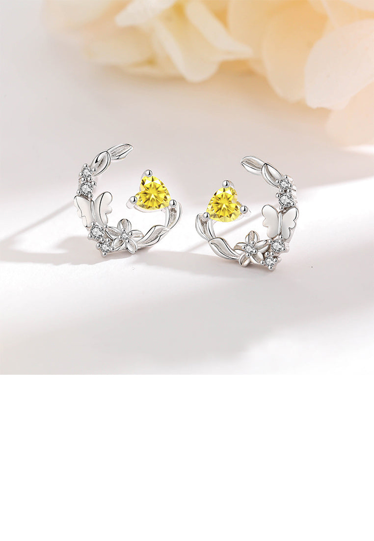 925 Sterling Silver Fashion and Elegant Butterfly Flower Stud Earrings with Cubic Zirconia - Luxurious Look