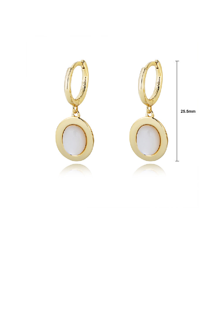 925 Sterling Silver Plated Gold Fashion Elegant Geometric Oval Mother-of-pearl Earrings