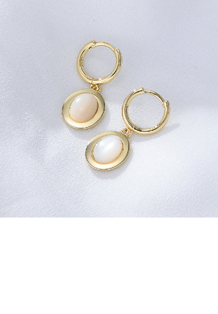 925 Sterling Silver Plated Gold Fashion Elegant Geometric Oval Mother-of-pearl Earrings