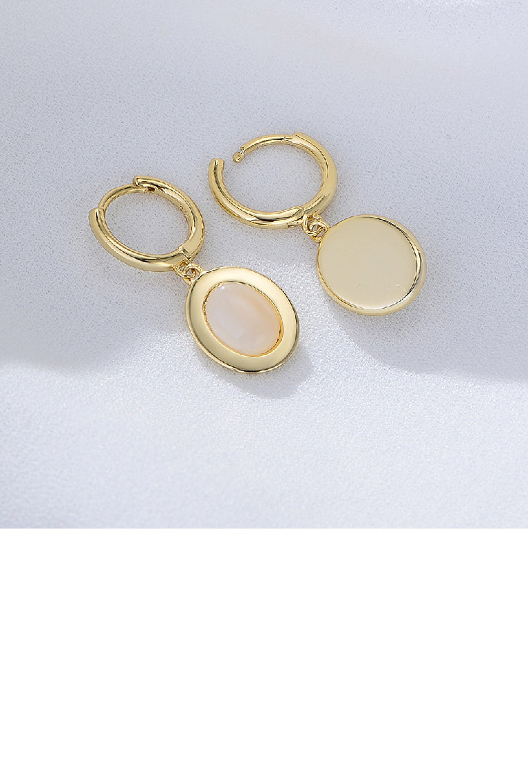 925 Sterling Silver Plated Gold Fashion Elegant Geometric Oval Mother-of-pearl Earrings