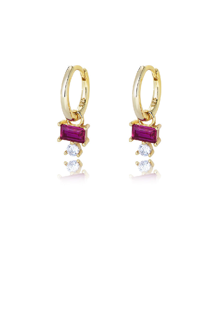 925 Sterling Silver Plated Gold Fashion Simple Geometric Square Earrings with Purple Cubic Zirconia - Luxurious Look