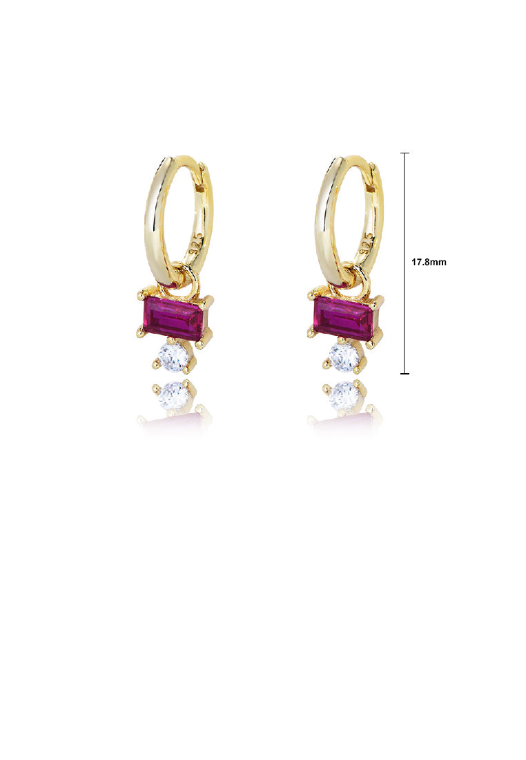 925 Sterling Silver Plated Gold Fashion Simple Geometric Square Earrings with Purple Cubic Zirconia - Luxurious Look