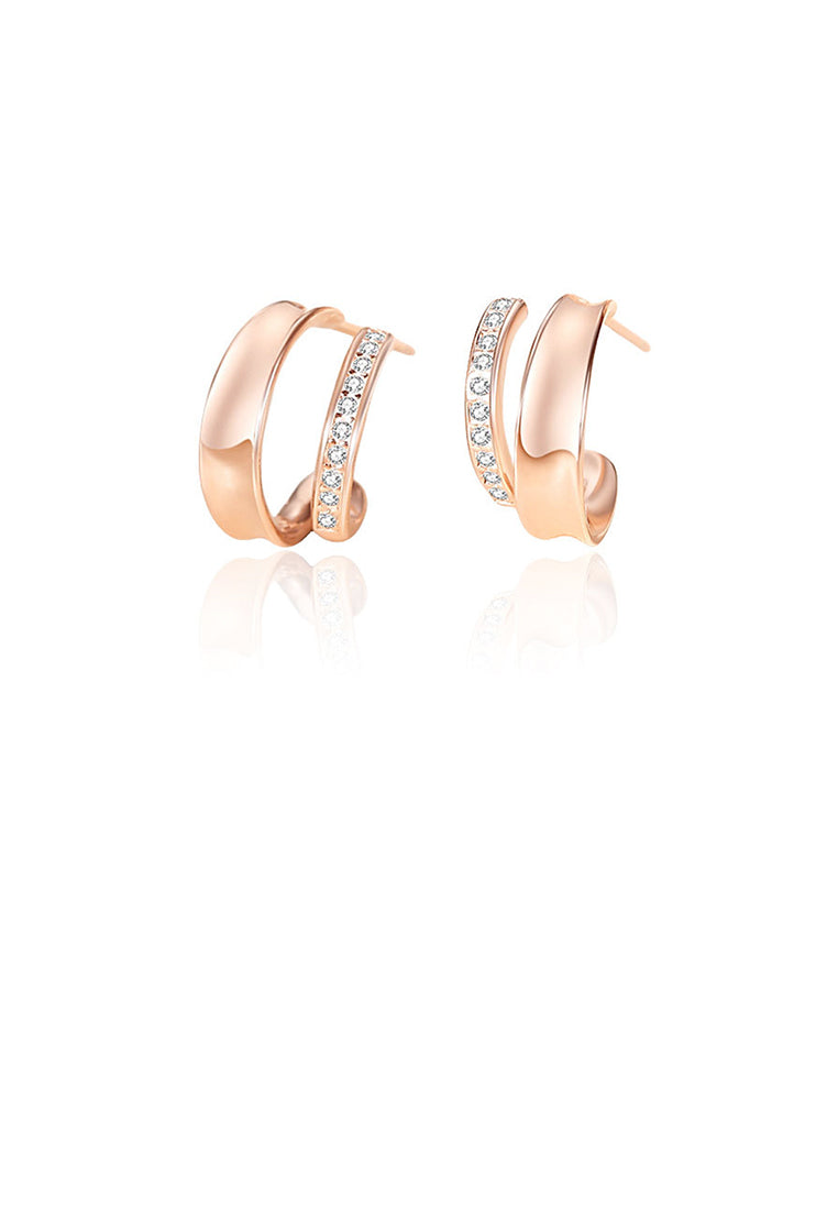 925 Sterling Silver Plated Rose Gold Simple Personality Irregular C-shaped Geometric Stud Earrings with Cubic Zirconia - Luxurious Look