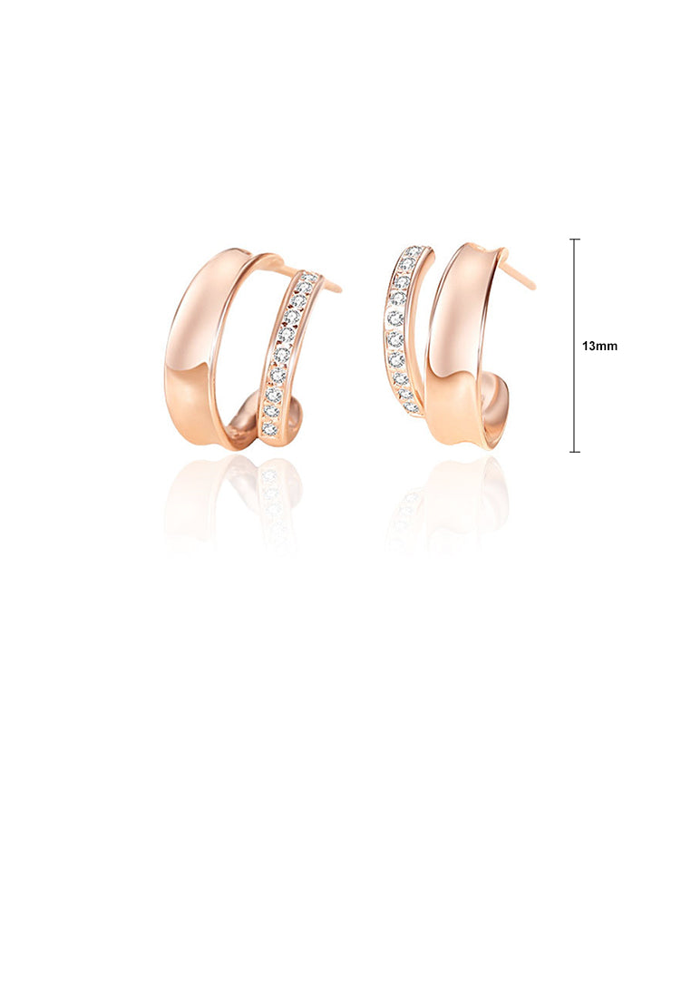 925 Sterling Silver Plated Rose Gold Simple Personality Irregular C-shaped Geometric Stud Earrings with Cubic Zirconia - Luxurious Look