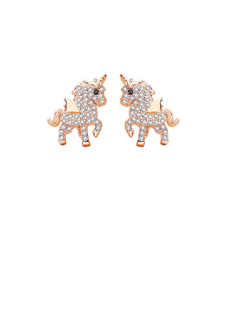 925 Sterling Silver Plated Rose Gold Lovely Brilliant Unicorn Stud Earrings with Cubic Zirconia - Luxurious Look