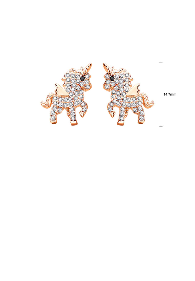 925 Sterling Silver Plated Rose Gold Lovely Brilliant Unicorn Stud Earrings with Cubic Zirconia - Luxurious Look