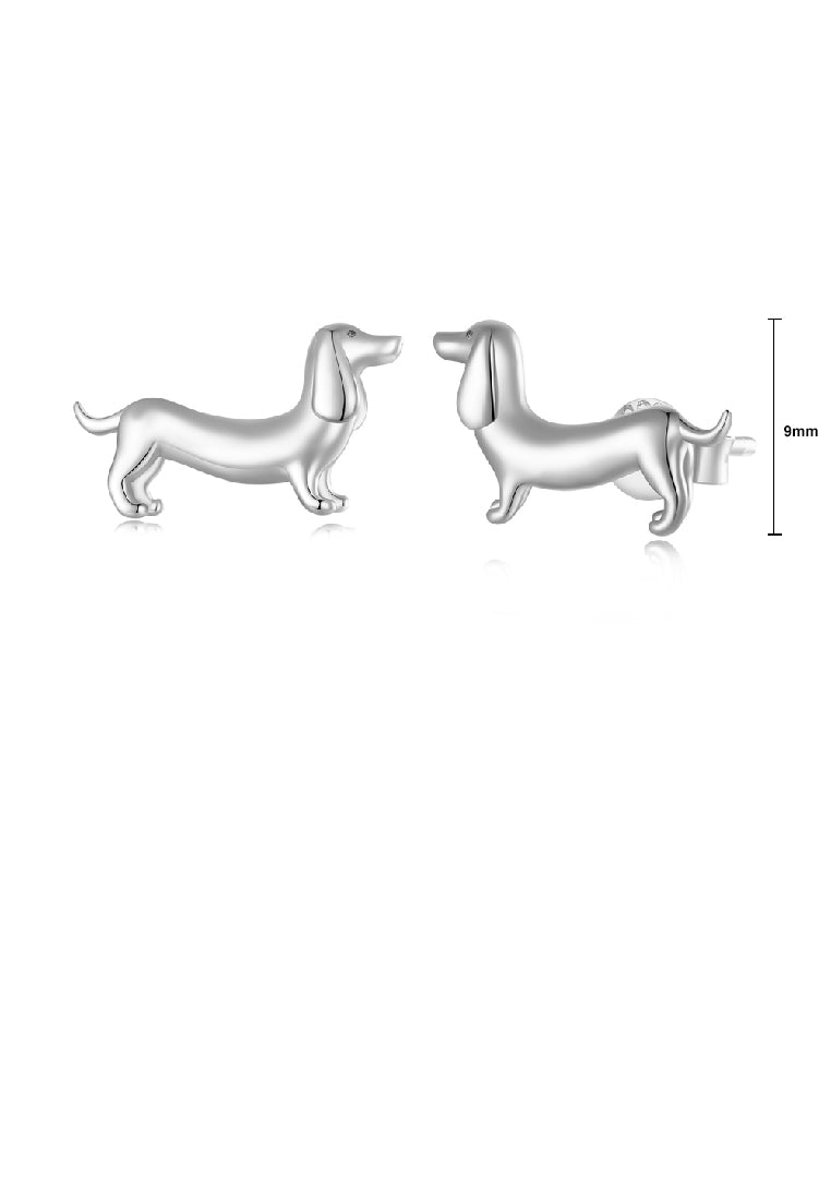 925 Sterling Silver Simple and Cute Dachshund Stud Earrings with Cubic Zirconia - Luxurious Look