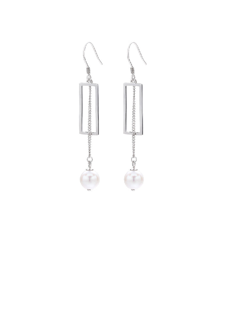 925 Sterling Silver Fashion Temperament Hollow Geometric Rectangle Tassel Freshwater Pearl Earrings - Luxurious Look