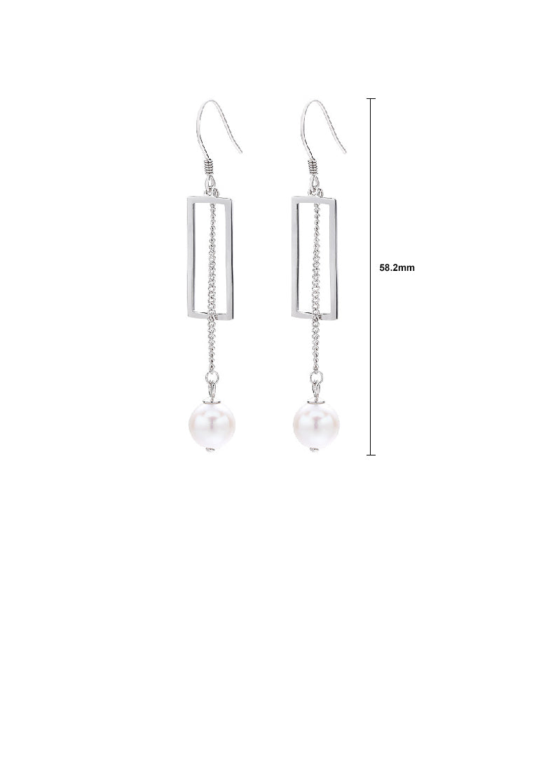 925 Sterling Silver Fashion Temperament Hollow Geometric Rectangle Tassel Freshwater Pearl Earrings - Luxurious Look