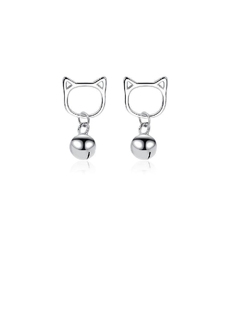 925 Sterling Silver Fashion Cute Cat Bell Earrings