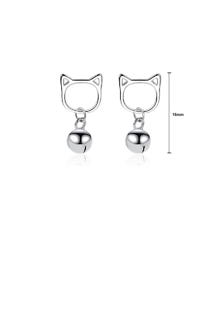 925 Sterling Silver Fashion Cute Cat Bell Earrings