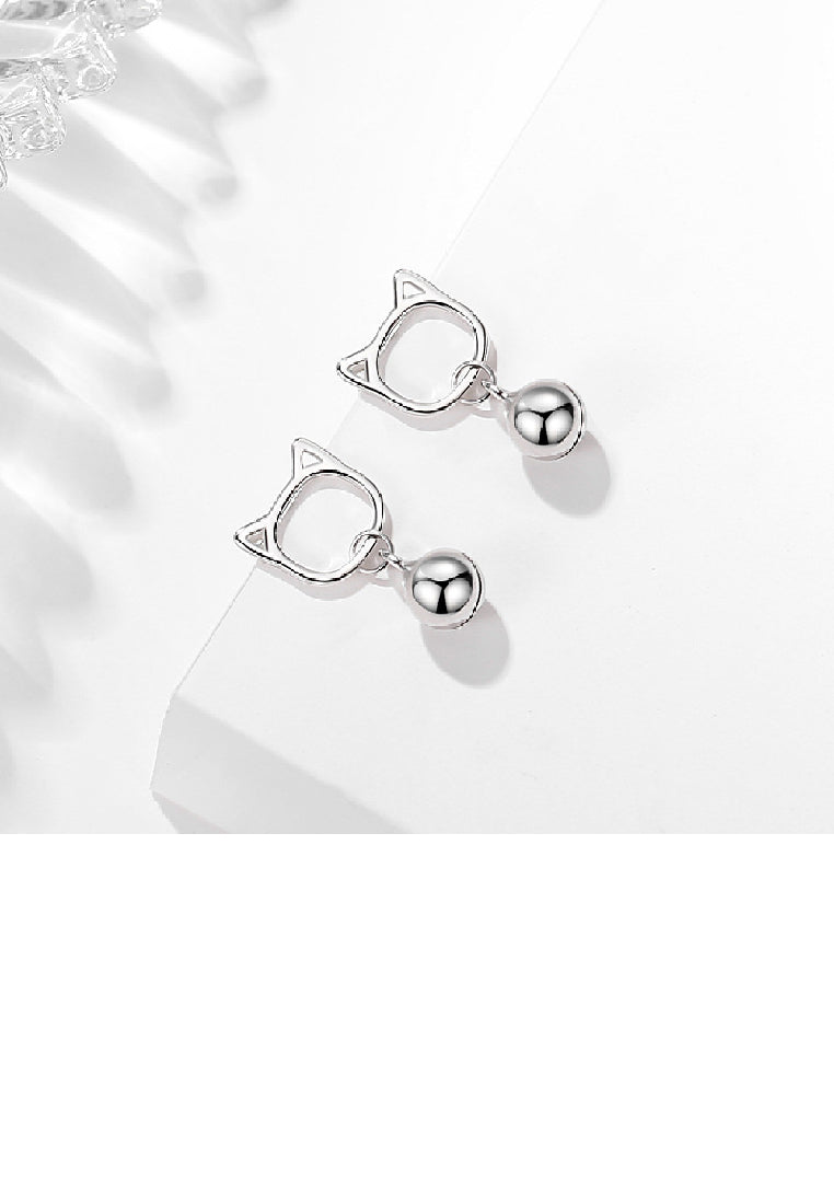 925 Sterling Silver Fashion Cute Cat Bell Earrings