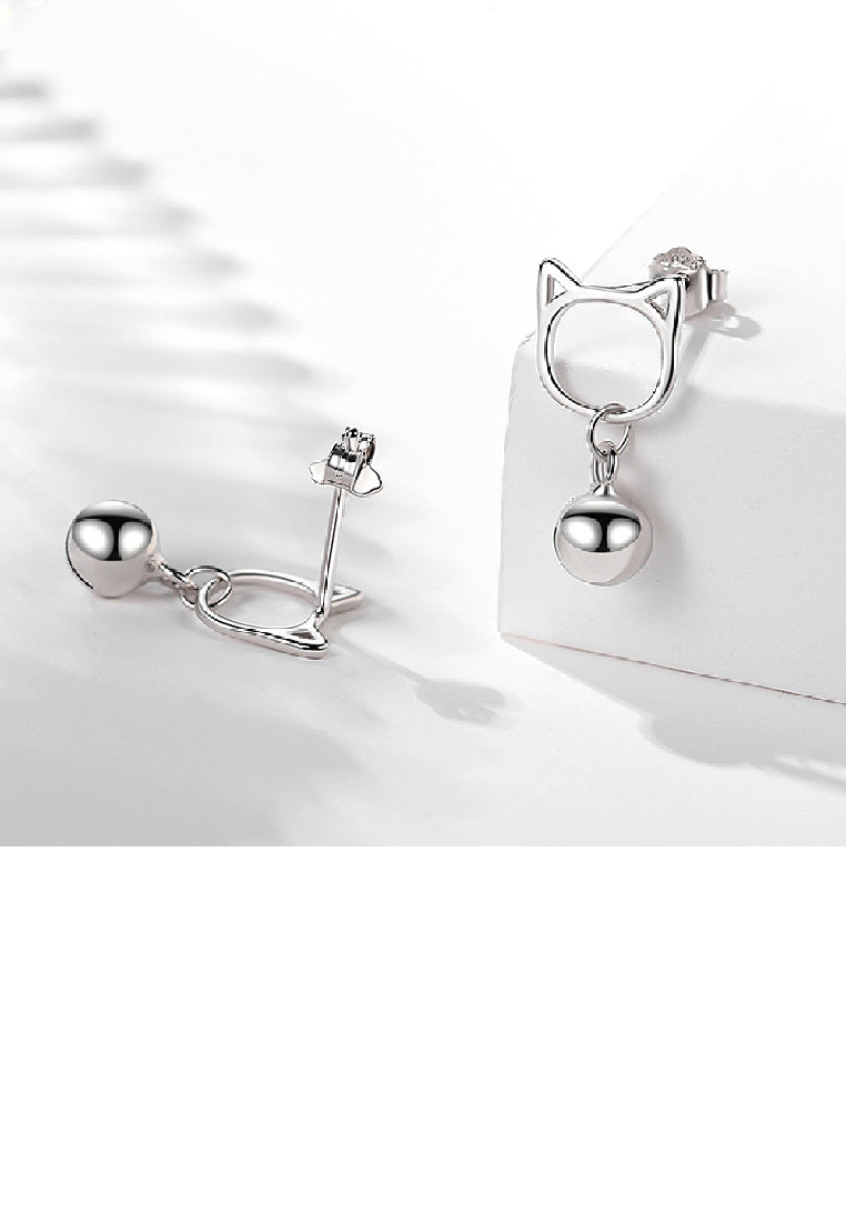 925 Sterling Silver Fashion Cute Cat Bell Earrings