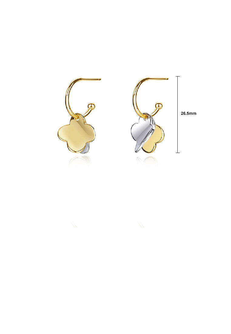 925 Sterling Silver Plated Gold Fashion Simple Two Tone Four-leafed Clover Earrings