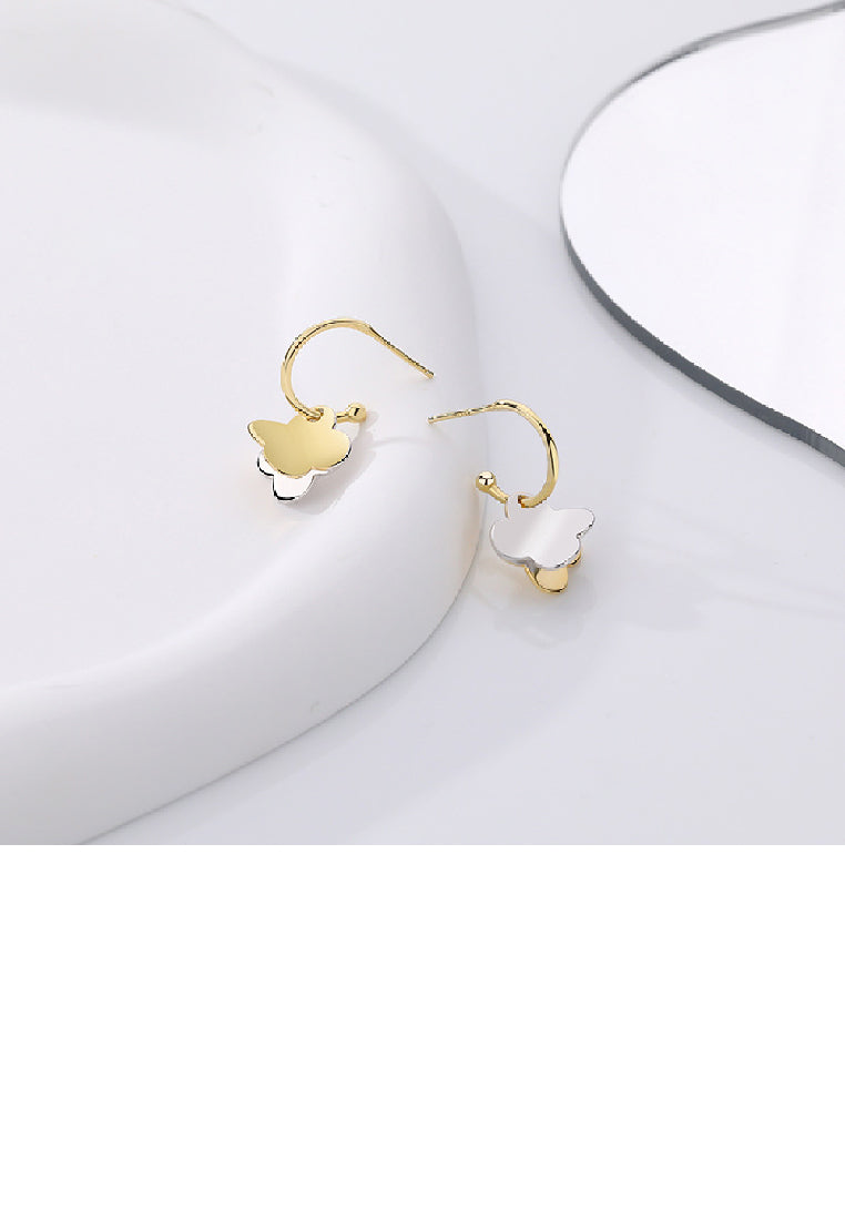 925 Sterling Silver Plated Gold Fashion Simple Two Tone Four-leafed Clover Earrings