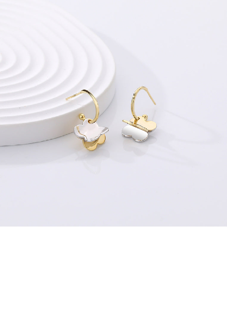 925 Sterling Silver Plated Gold Fashion Simple Two Tone Four-leafed Clover Earrings