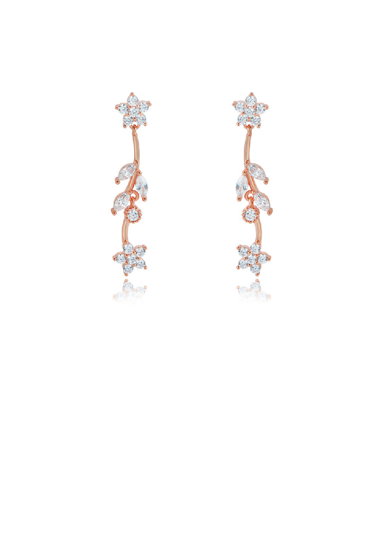 925 Sterling Silver Plated Rose Gold Fashion Temperament Flower Long Earrings with Cubic Zirconia - Luxurious Look