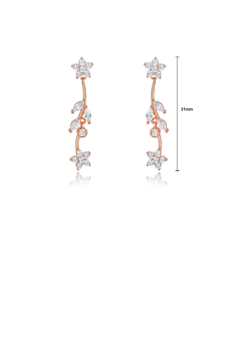 925 Sterling Silver Plated Rose Gold Fashion Temperament Flower Long Earrings with Cubic Zirconia - Luxurious Look